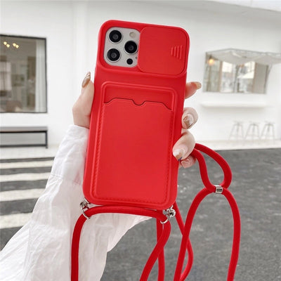 Capinha iPhone Com Porta Cartão, Protetor de Lente e Alça Crossbody