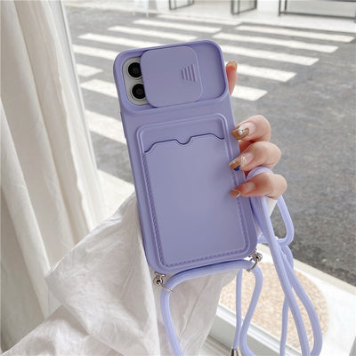 Capinha iPhone Com Porta Cartão, Protetor de Lente e Alça Crossbody