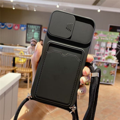 Capinha iPhone Com Porta Cartão, Protetor de Lente e Alça Crossbody